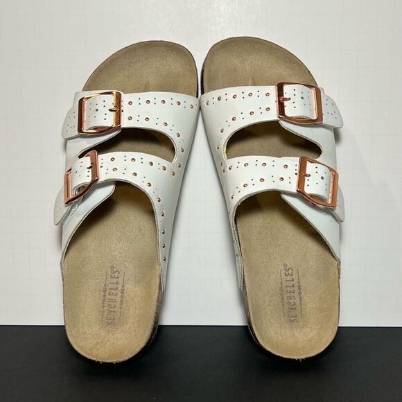 Girls SEYCHELLES Studded White Buckle Strap Sandals / Size 3 - Picture 5 of 8